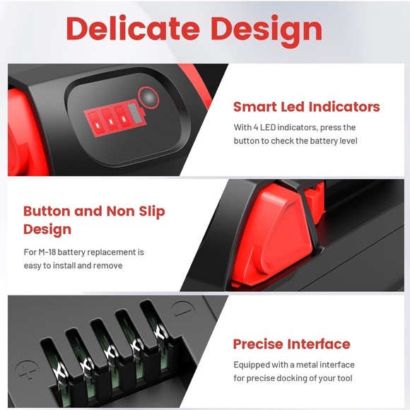 18V M18 Battery Replacement for Milwaukee M18 48-11-1850 1840 1890 Lithium Ion - Picture 2 of 5